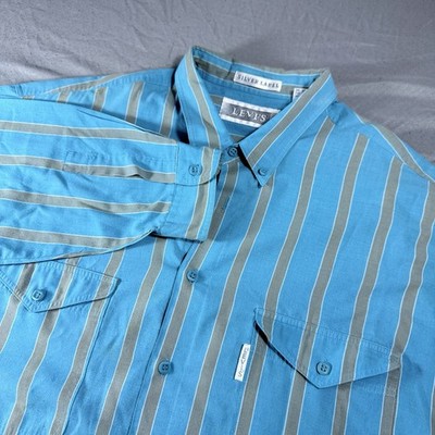 Vintage 90s Levis Silver Tab Button Down Blue Stripe Mens XL Big E Shirt