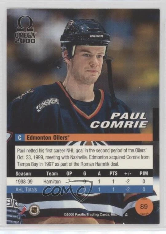 1999-00 Pacific Omega Premier Date /68 Paul Comrie #89 Rookie RC - Image 2 of 2