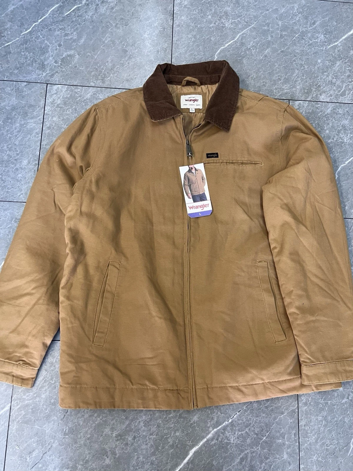 Wrangler Mens MEDIUM Canvas Work Jacket Insulated Quilted Lining Corduroy Collar