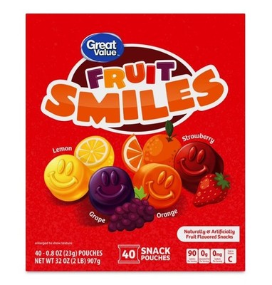 Great Value Fruit Smiles Snacks, Original Flavors, 40 Count