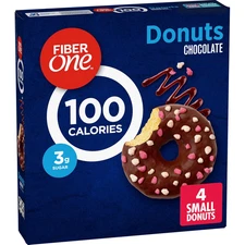 Fiber One 100 Calorie Donuts, Chocolate, 3G Sugar, 4 Count, 3.28 Oz