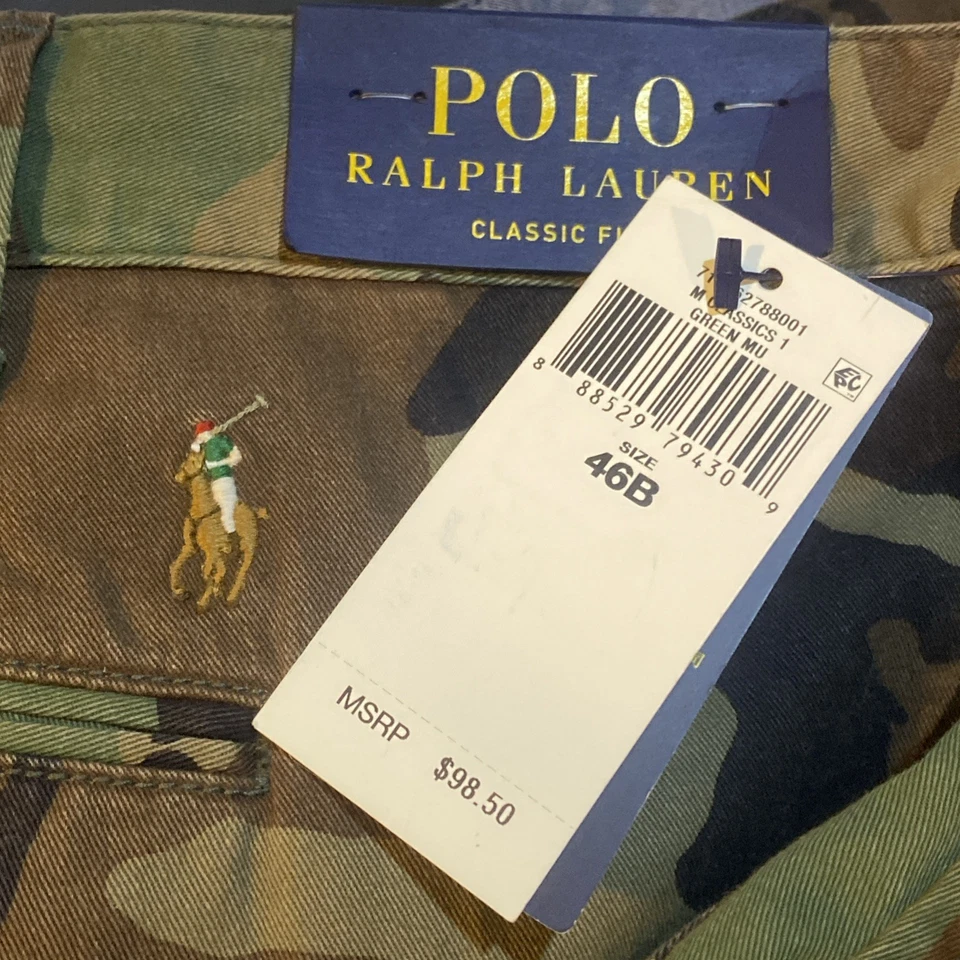 Polo Ralph Lauren 男式迷彩 Chino 经典合身平前短裤 46B 码全新带标签 A69 — 第 2/4 张图片