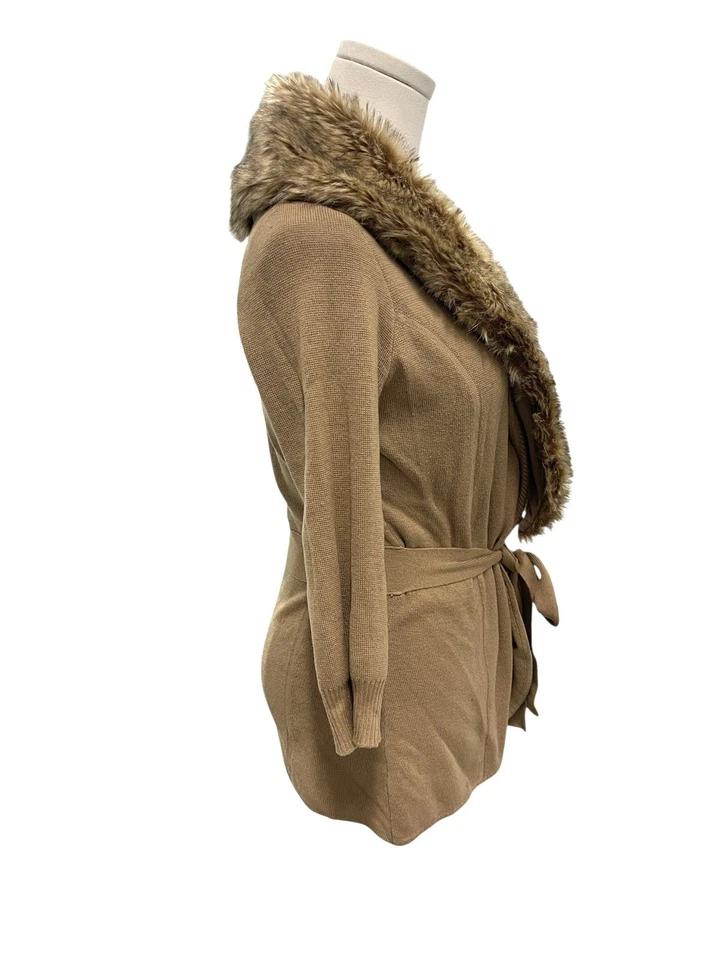 The Limited Y2k 90s Brown Faux Fur Collar Cardigan Tie Waist Sweater SMALL - Image 4 of 4