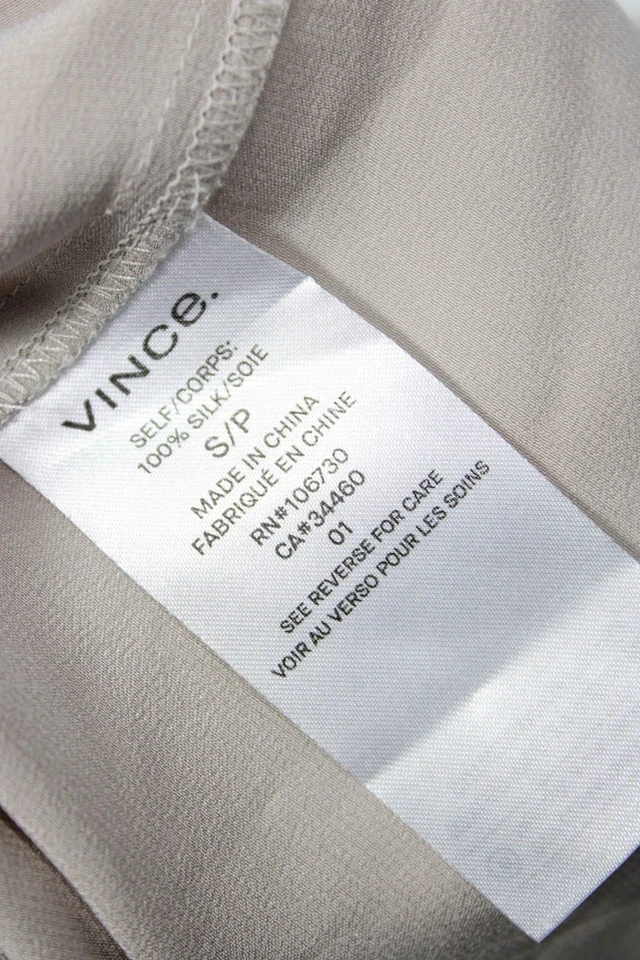 Blusa Vince Mujer Beige Seda Básica Manga Larga Talla Pequeña S Foto 4 de 4
