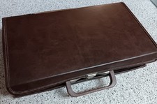 Vintage Brown Faux Leather Cassette Tape Carrying Case Storage Box Briefcase