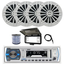Pyle Bluetooth Marine Receiver with Cover, 4x 6.5" 180W Speakers, Antenna, Wire