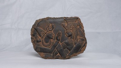 Altägyptischer Stil Anituqe Stele Pharaonischer König Echnaton & Königin Kleo...
