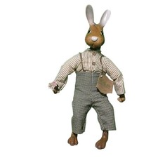 Vintage Raikes Originals Wooden Bunny Rabbit Doll Striped Shirt.