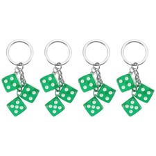 4pcs Lucky Dice Keychain Charm, Resin Dice Keyrings with 3 Pendants, Dark Green