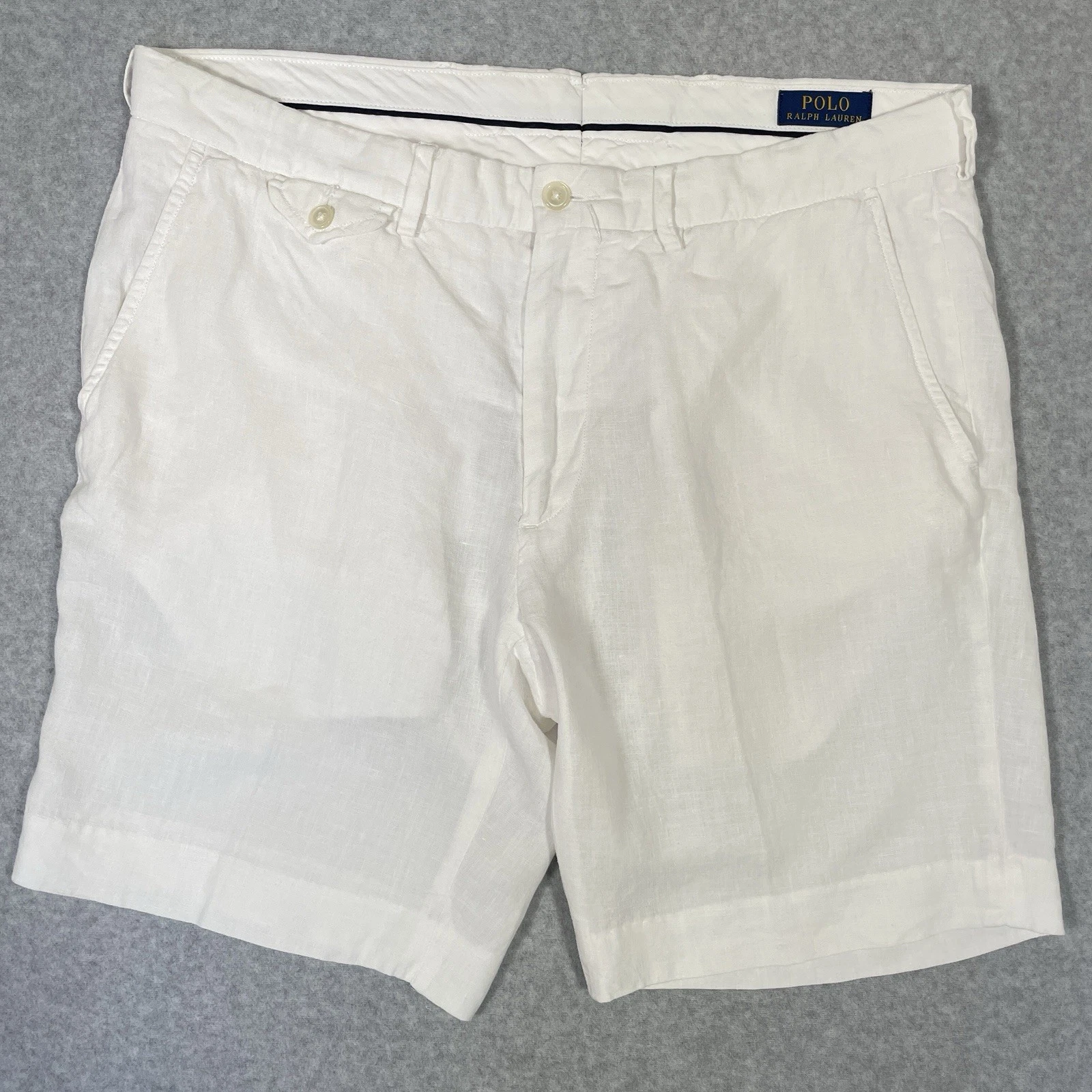 Polo Ralph Lauren Shorts Mens Size W35 100% Linen Straight White Casual Preppy