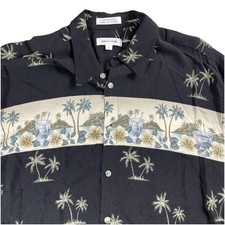 Vintage PIERRE CARDIN Hawaiian Shirt Men's L Palm Tree Cocktails Rayon Aloha