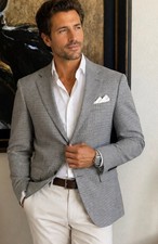 New Paul Fredrick Houndstooth Sport Coat Blazer Black White 42