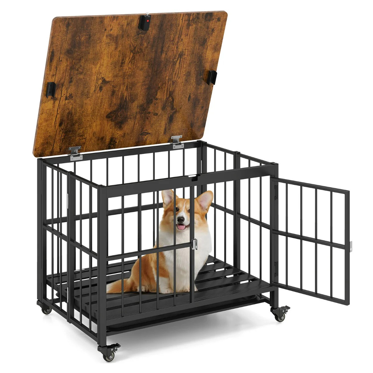 Caisse de transport pliable chien moyen niche intérieur métallique 80cm