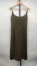 Quince Women 100% European Linen Scoop Neck Midi Dress Martini Olive S