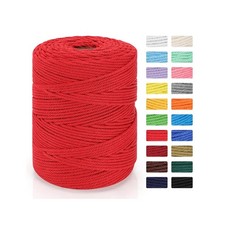 Macrame Cord 4mm x 328yd Natural Cotton Rope 4 Strand Twisted Red DIY Craft