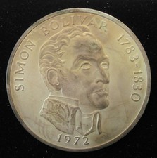 1972 PANAMA 20 BALBOAS SIMON BOLIVAR STERLING SILVER COIN FRANKLIN MINT NR