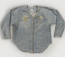 Vintage Bingo Bingo Sun & Moon Denim Shirt Long Sleeve Women Size 14 Made In USA