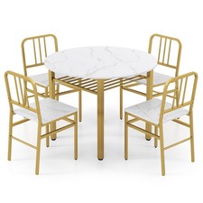 COSTWAY 5 Piece Dining Table Set Round Kitchen Table & 4 Chairs-White