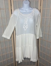 Free People M Cream White Crochet Mini Dress 3/4 Sleeve
