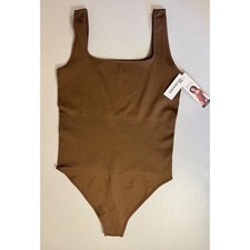 No Boundaries Bodysuit Women XL Brown Seamless Ribbed Smoothing Square Neck NEW