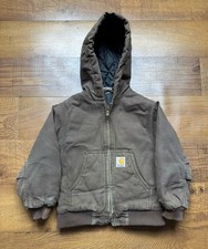Carhartt Canvas Coat Bomber Active Hooded Jacket Brown Hooded Youth XXS 4-5