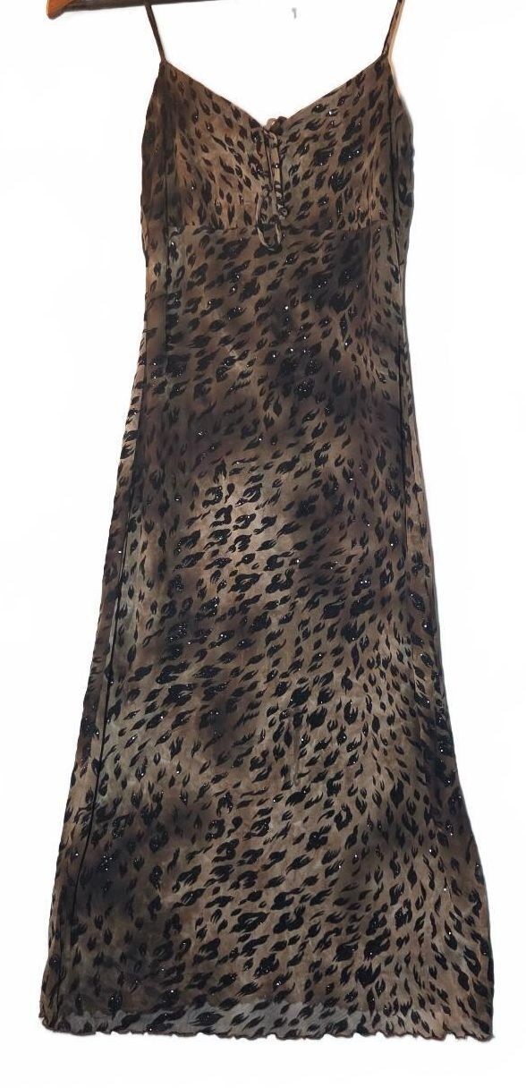 (Q & A) Vintage Y2K Leopard Print Mesh Grunge Glam Slip Dress Size Small