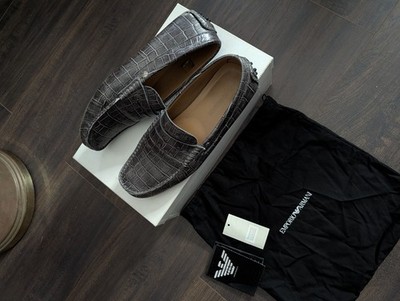 Emporio Armani Men\'s Gray Spanish Alligator Leather Embossed Driving Loafers Sz9 EMPORIO ARMANI Alligator Leather Embossed Gray Made In Spain  main image 2