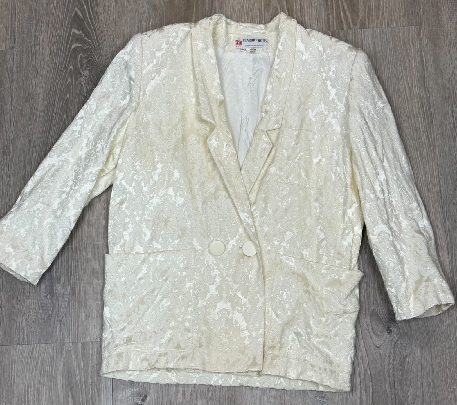 Peabody House Vintage 80s Blazer 12 Power Shoulders Jacket Jacquard Retro Glam
