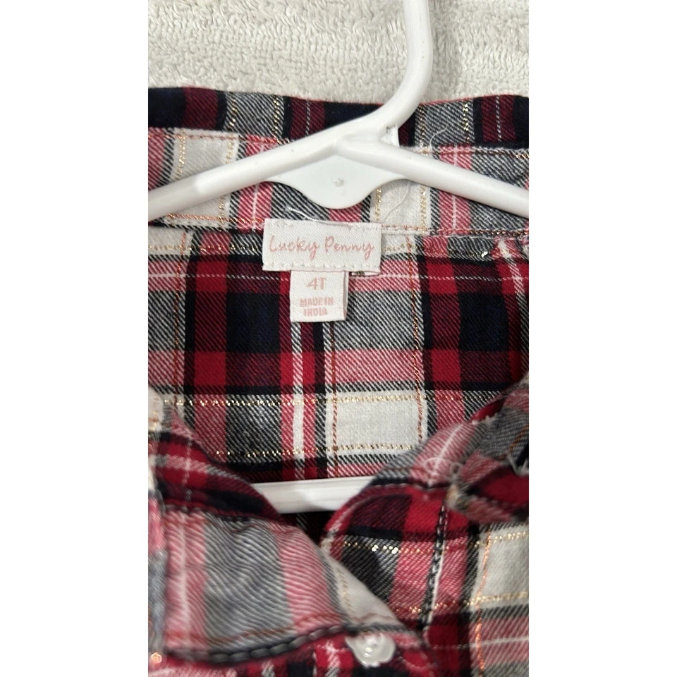 Camisas de manga larga Lucky Penny para niñas rojas a cuadros y crema talla: 4T usadas Foto 3 de 4