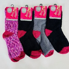 Comfy Ladies Slipper Socks Soft 4 Pairs One Size Fuzzy Womens
