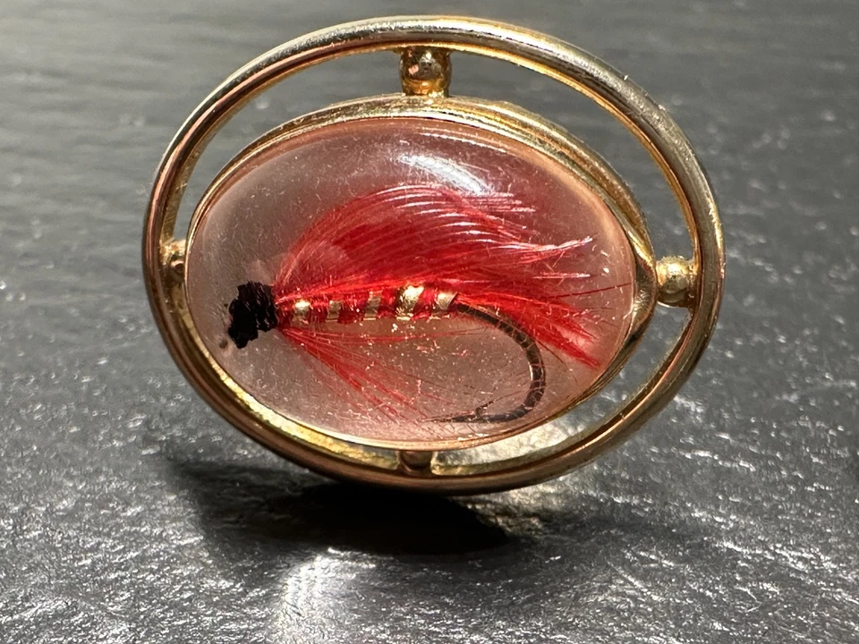 GEMELOS ANZUELO PESCA TONO ROJO ENCAPSULADO TONO DORADO VINTAGE DE ANSON I468 Foto 4 de 4