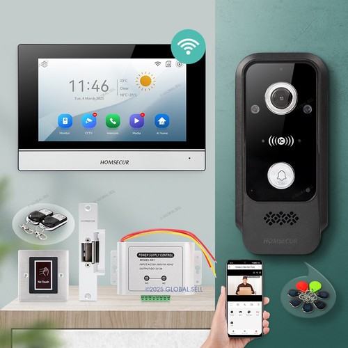 HOMSECUR 7" WIFI HD Video Door Phone Intercom Doorbell Door Unlock Monitoring
