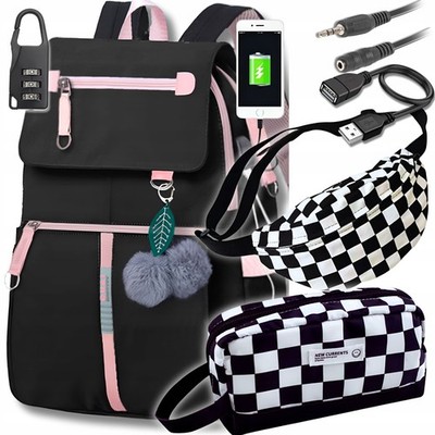 School Backpack Set 7in1 Pencil Case Kidney Pouch Lock