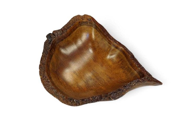 Mangoholz Schale Dunkel 25 Cm Flach Kolonial Dekoschale Rinde Thailand Holz Deko-image