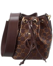 Valentino By Mario Valentino Jules Monogram Leather Bucket Bag Women's Brown