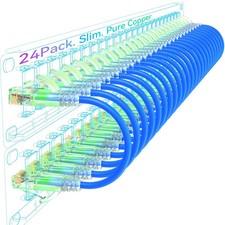 Cat6A Patch Cables Slim 0.5Ft 24 Pack , Flexible Cat6 Ethernet Patch Cable 10G