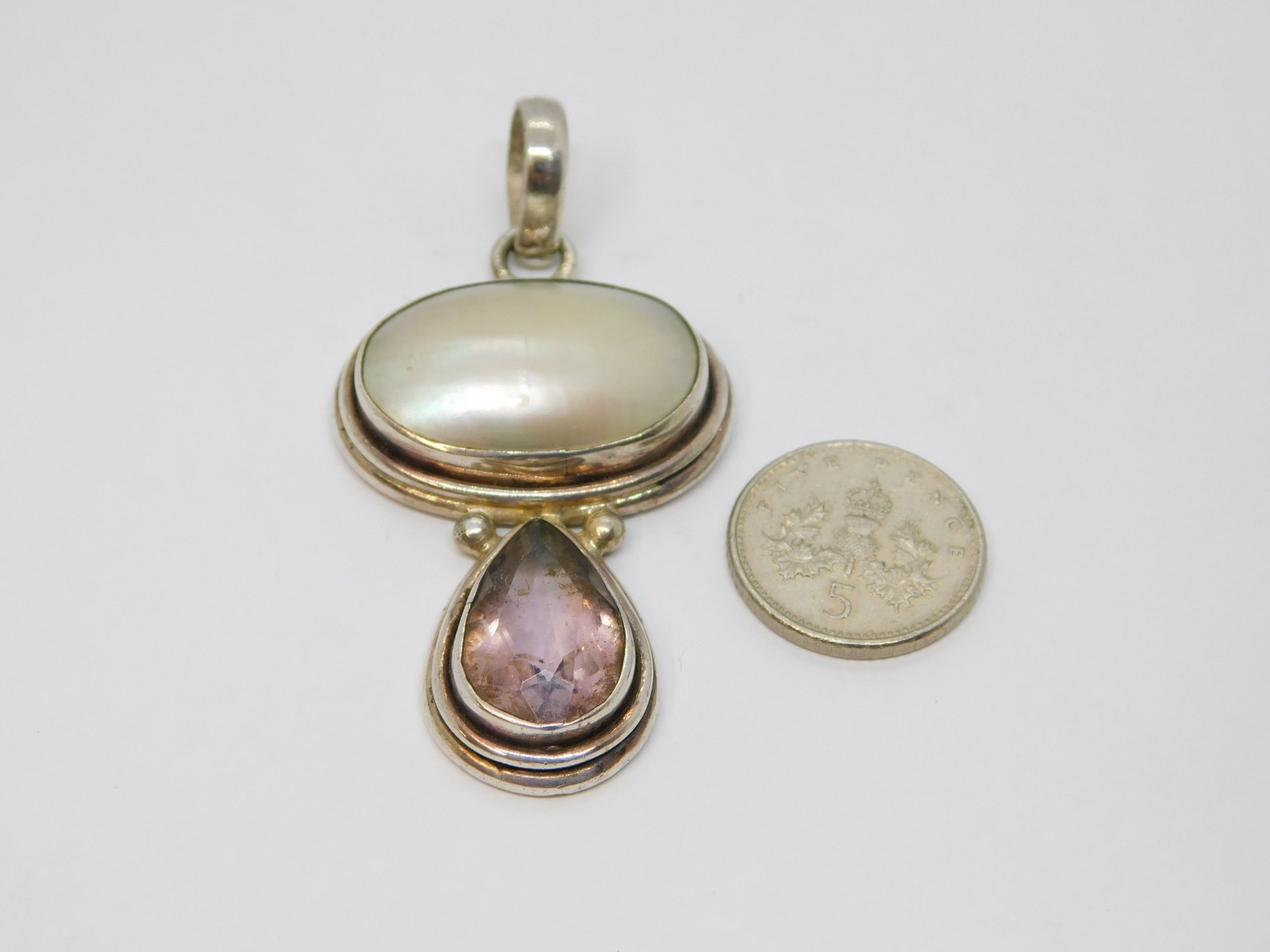 Sterling Silver Shell & Amethyst Chunky Studio St… - image 4