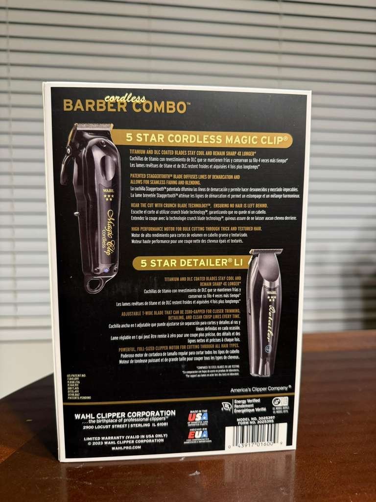 Wahl Cordless Barber Combo Clipper/Detailer Trimmer - Black