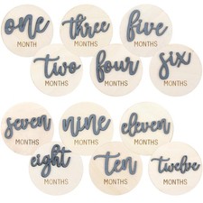 6 PCS Baby Monthly Milestone Cards, Double Sided Wooden 3D Blue