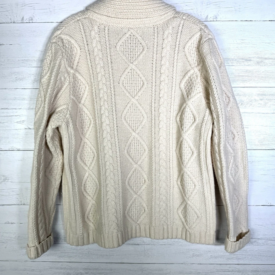 De Colección Eddie Bauer Cable Tejido Chal Cuello Pescador Cárdigan Suéter Botón Talla M Foto 3 de 4