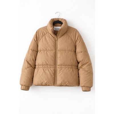 Ganni Whitman Puffer Jacket Women Size 38 Tan Brown Down Fill Scandi Gorpcore