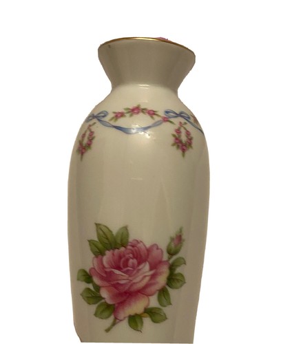 Lefton China MCM 02971 Bud Vase Pink Roses or Peonies Ribbons 6.5 Inches Japan - Picture 4 of 7