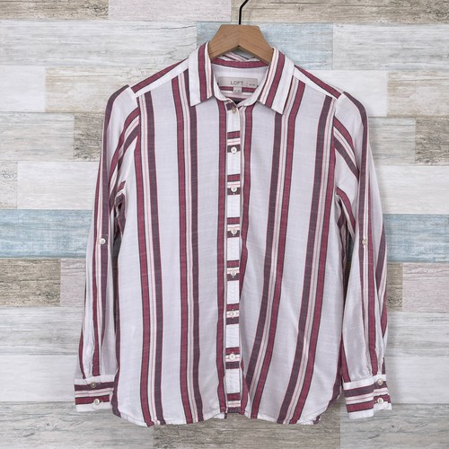 LOFT Striped Button Down Tunic Shirt 