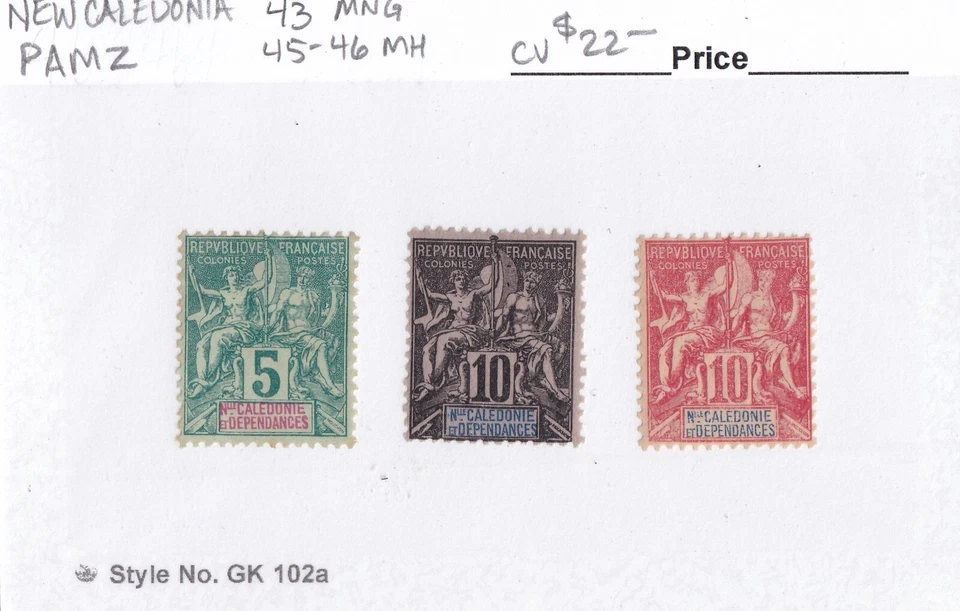 MATT'S STAMPS SCOTT NEW CALEDONIA #43, #45-46 ISSUES OF 1892-1904, MH/MNG CV$22 - Image 3 of 3