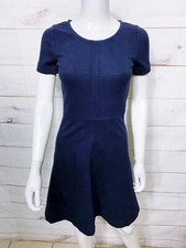 J Crew Womens Dress Size 00 Navy Blue Round Neck Short Sleeve Back Zip