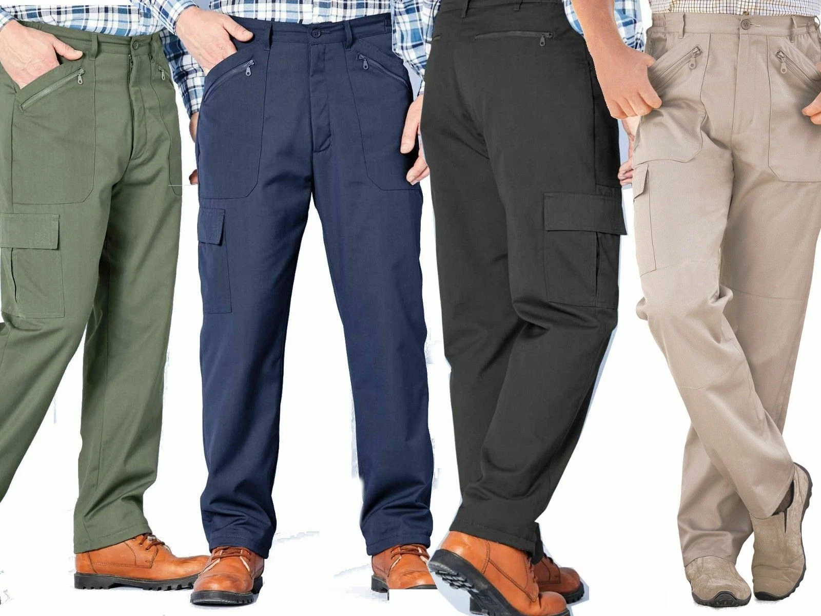 Men’s Big Size Cargo Trousers Elasticated Waist Hiking Work Multi Pocket