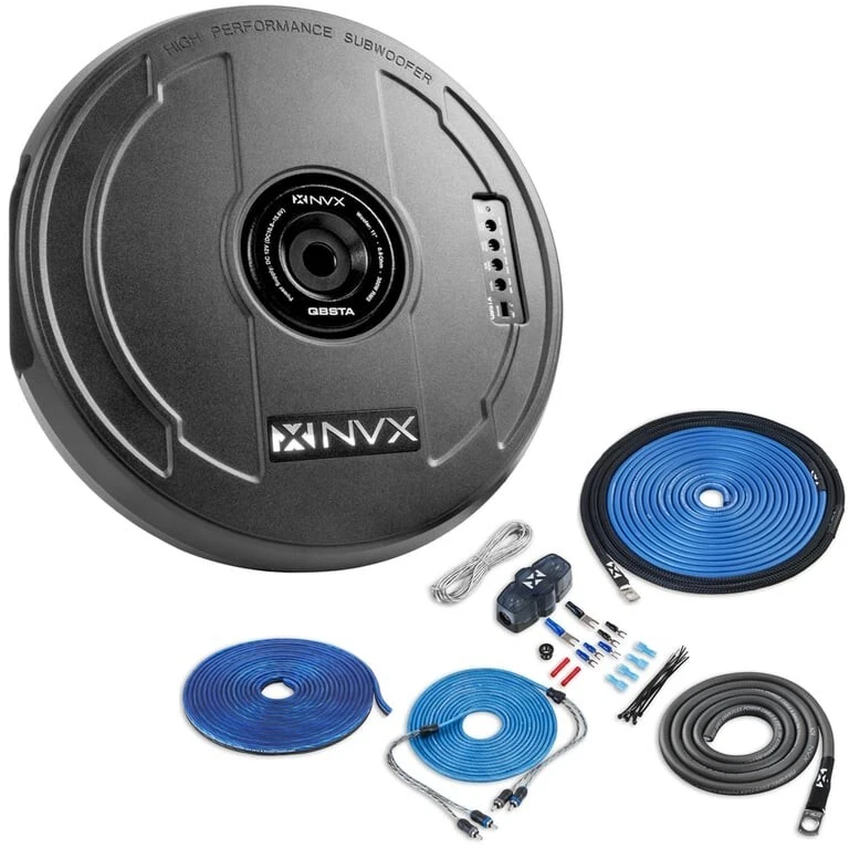 NVX QBSTA 11" Spare Tire Amplified Subwoofer with Amp Kit