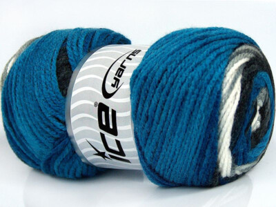 4-Skein Lot Ambiance Yarn Medium Acrylic 4x100g/200m Blue Shades Grey White