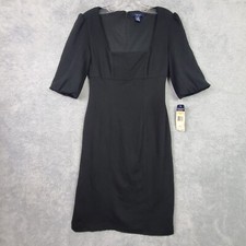 VTG Chaps Womens Sheath Dress Sz 4 Black Square Neck Empire Waist Stretch Zip Up