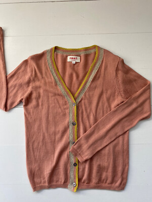 MAAN BELGIUM MARNI LIKE GIRL CARDIGAN CORAL PINK METALLIC STRIPE SIZE 10YR NWOT